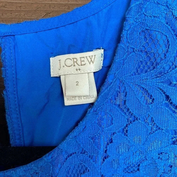 J. Crew floral lace overlay royal blue dress size 2 - Picture 2 of 5